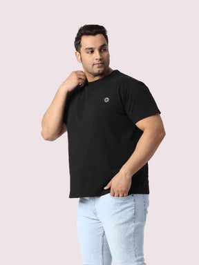 Rich Black Round Neck Cotton lycra T Shirt Plus Size - Guniaa Fashions