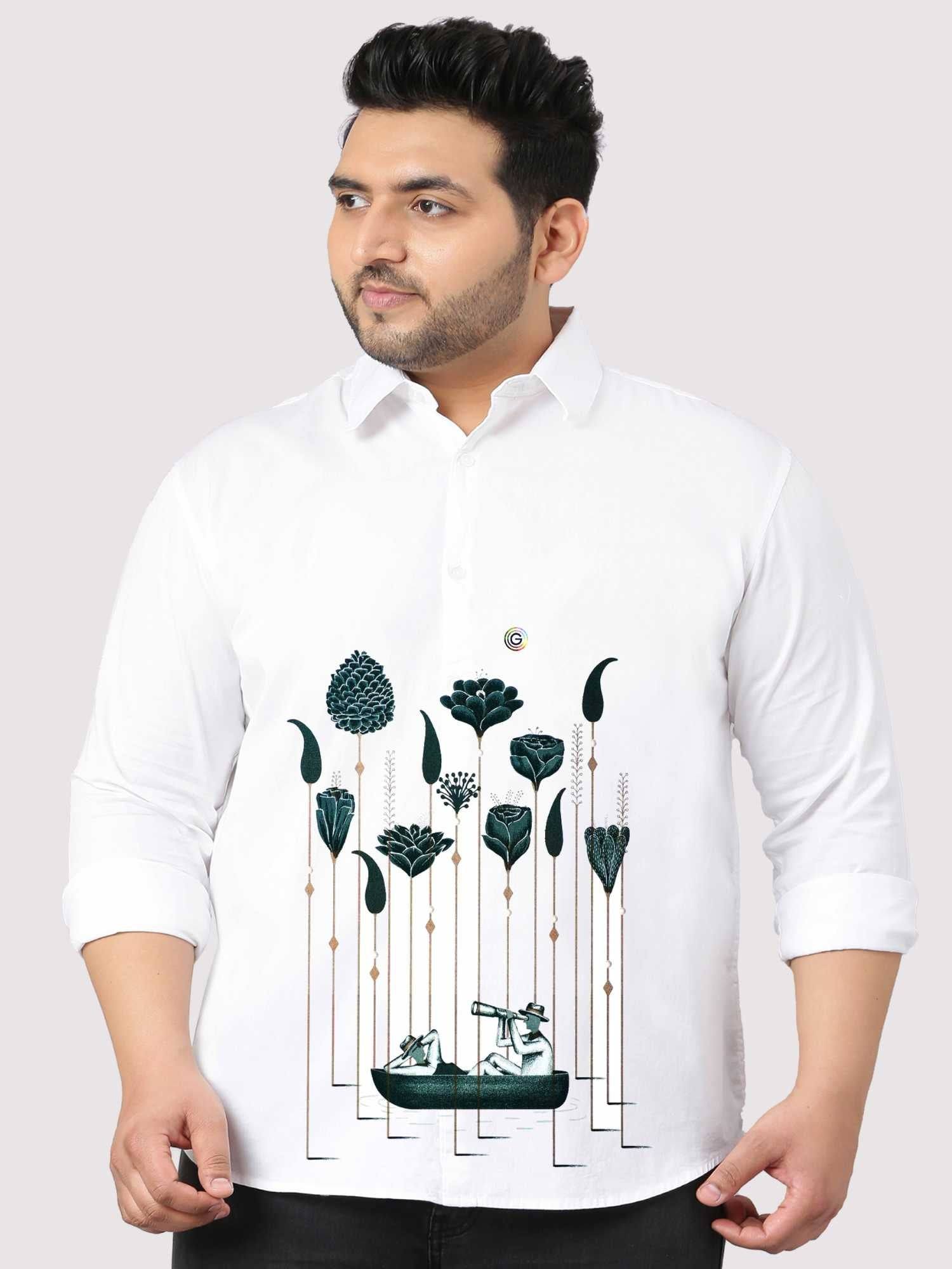 Riddle and Ryhme Printed White Shirt Men's Plus Size - Guniaa Fashions