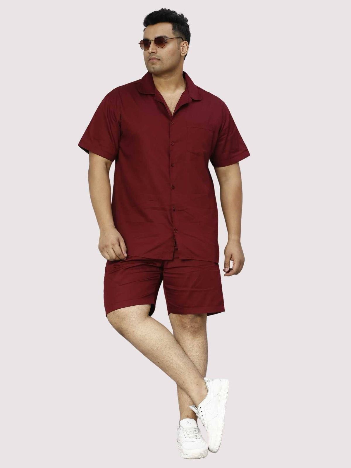Rustic Solid Red Half Co-ords Set Men's Plus Size - Guniaa Fashions