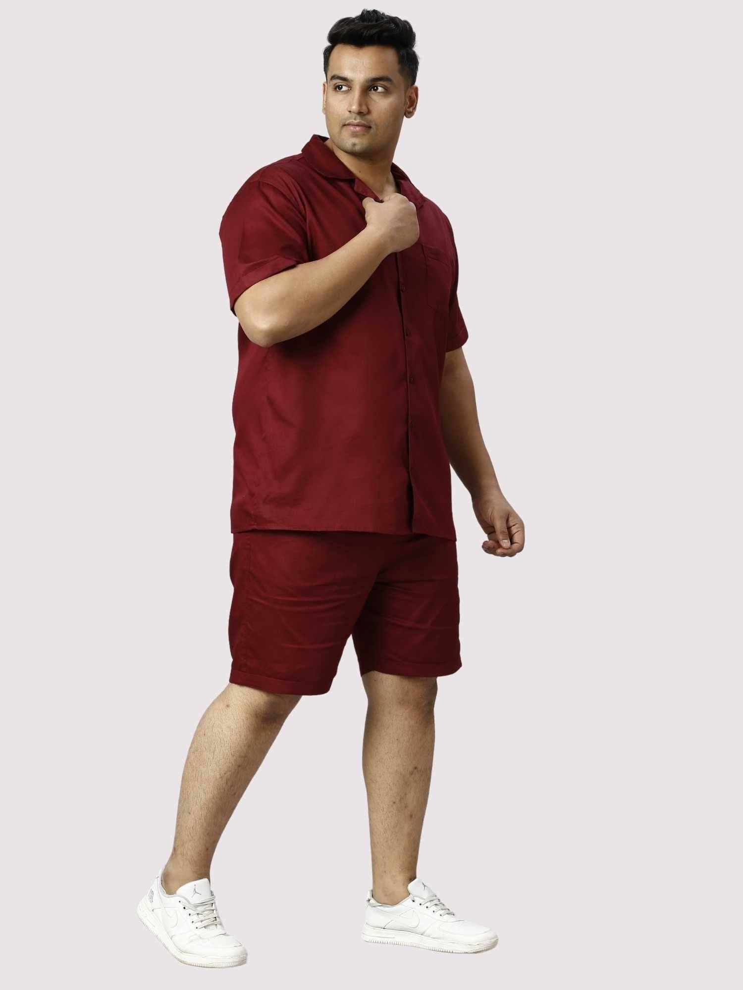 Rustic Solid Red Half Co-ords Set Men's Plus Size - Guniaa Fashions