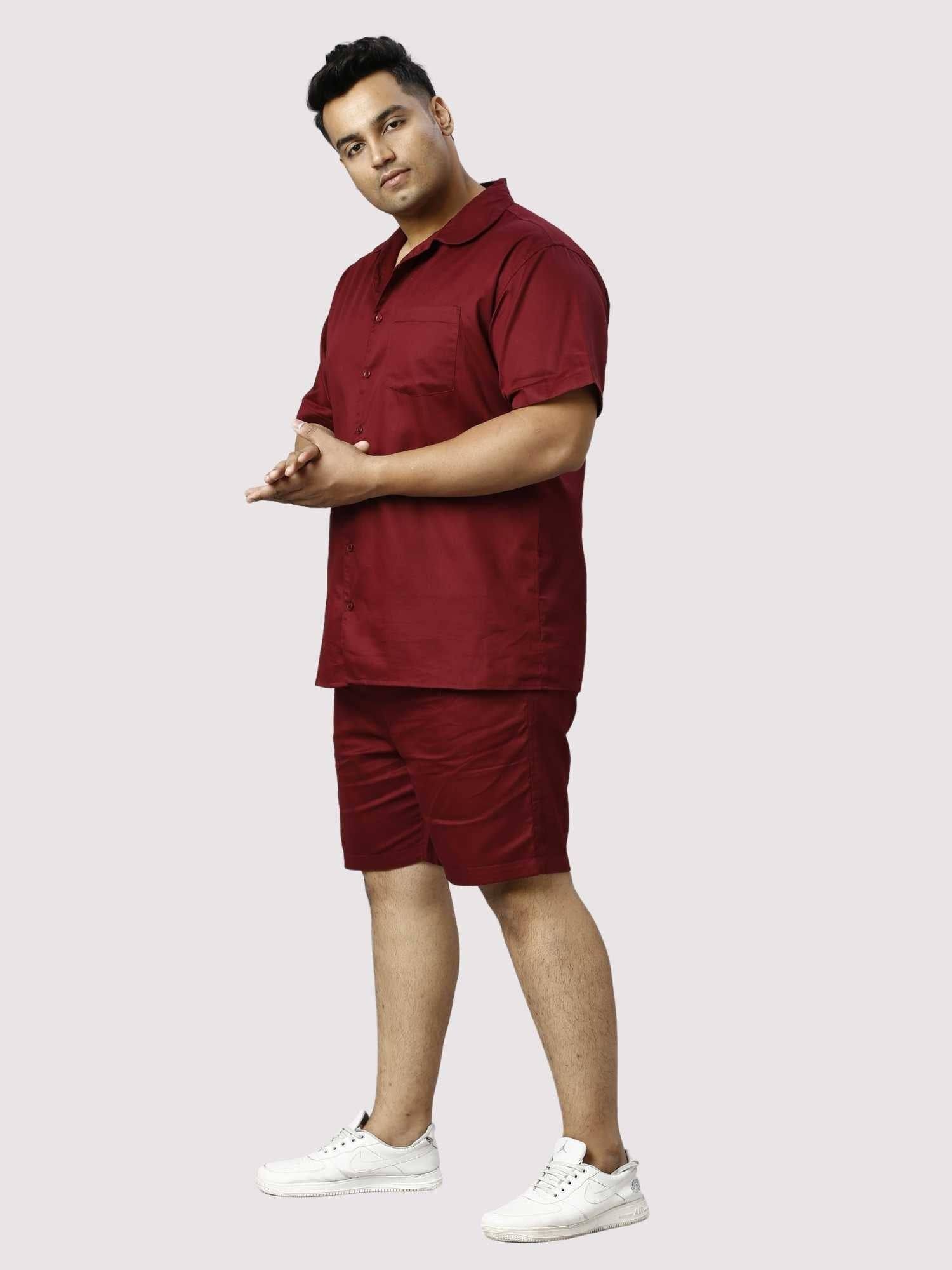 Rustic Solid Red Half Co-ords Set Men's Plus Size - Guniaa Fashions