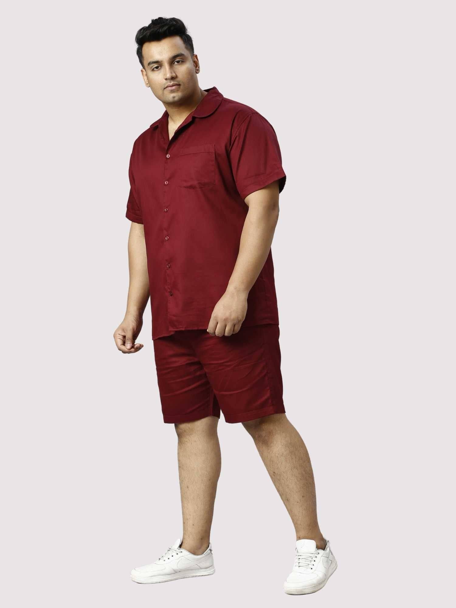 Rustic Solid Red Half Co-ords Set Men's Plus Size - Guniaa Fashions