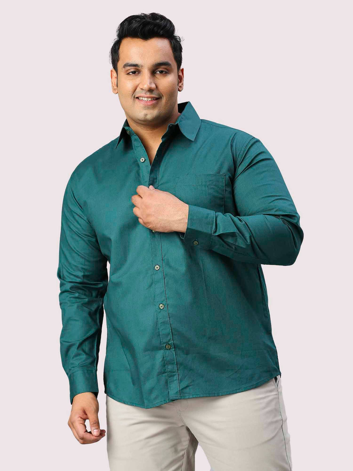 Sacramento Green Pure Cotton Shirt Men's Plus Size - Guniaa Fashions