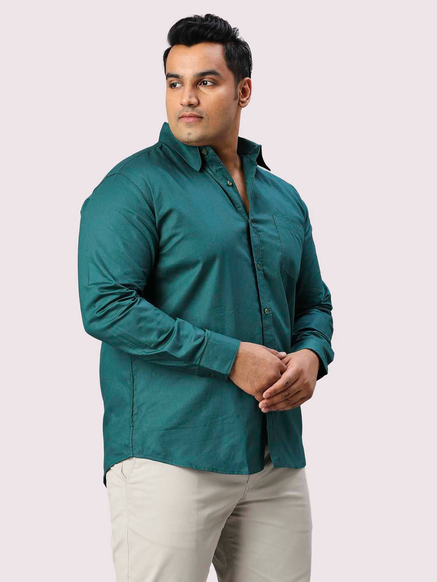 Sacramento Green Pure Cotton Shirt Men's Plus Size - Guniaa Fashions