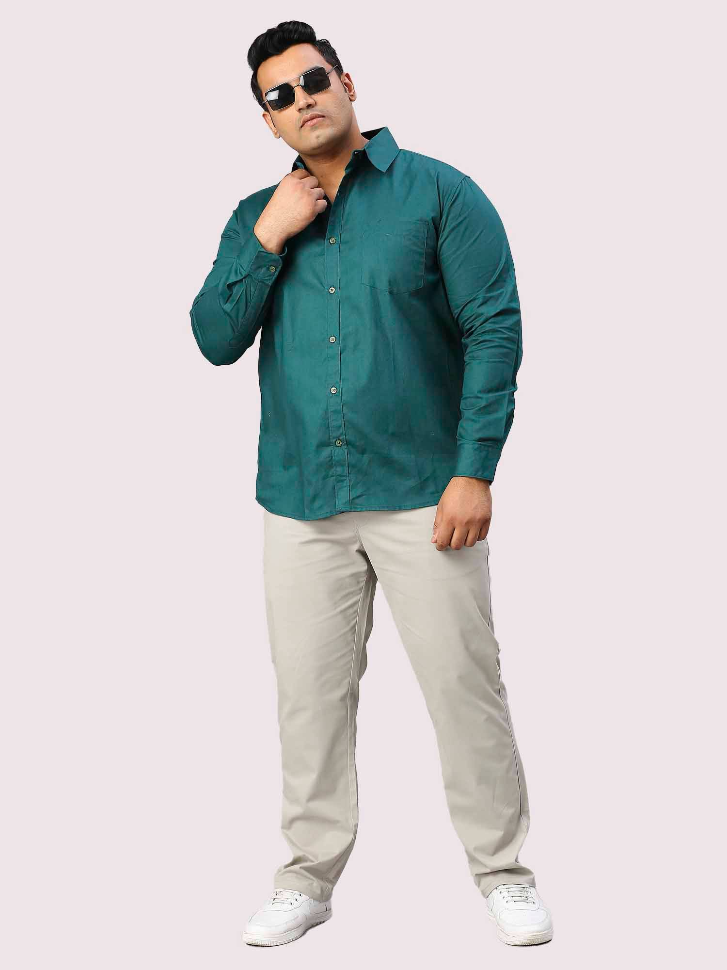 Sacramento Green Pure Cotton Shirt Men's Plus Size - Guniaa Fashions