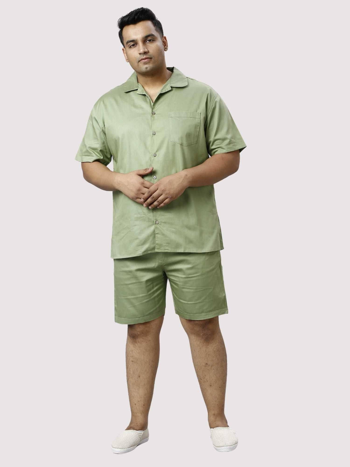 Sage Solid Green Half Co-ords Set Men's Plus Size - Guniaa Fashions
