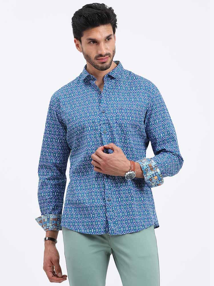 Saphire Ikat Printed Full Sleeve Shirt - Guniaa Fashions