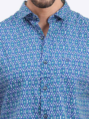 Saphire Ikat Printed Full Sleeve Shirt - Guniaa Fashions