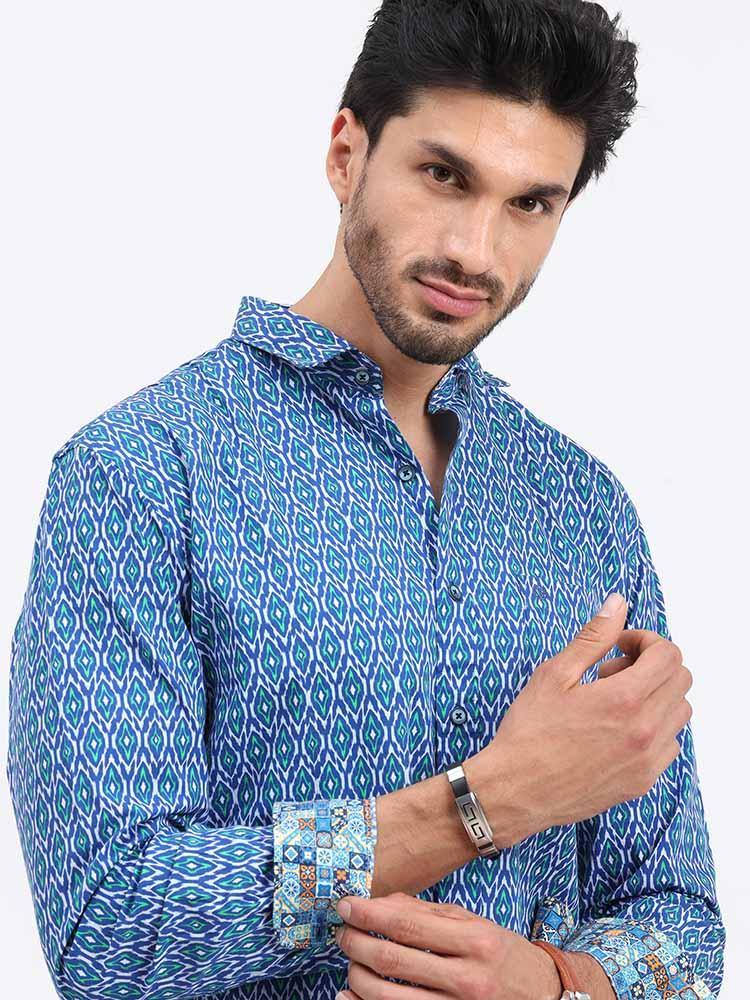 Saphire Ikat Printed Full Sleeve Shirt - Guniaa Fashions