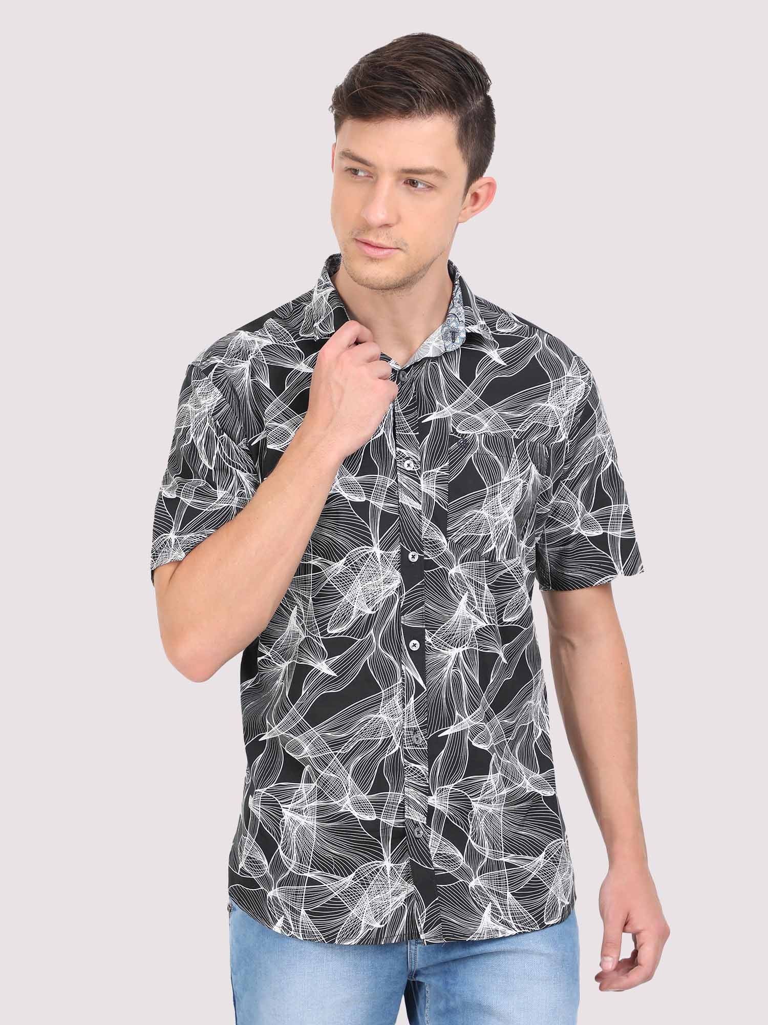 Simon Men's Monochrome Casual Half Shirt - Guniaa Fashions