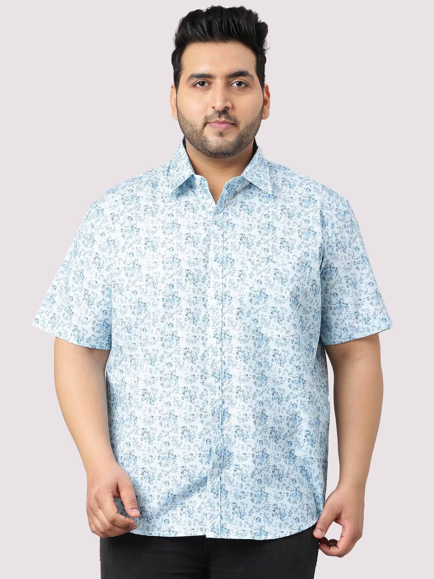 Sky Blue Floral Print Half Sleeve Shirt Men's Plus Size - Guniaa Fashions