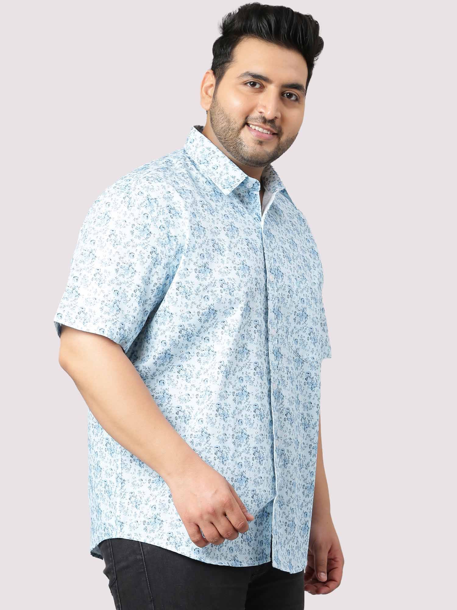 Sky Blue Floral Print Half Sleeve Shirt Men's Plus Size - Guniaa Fashions