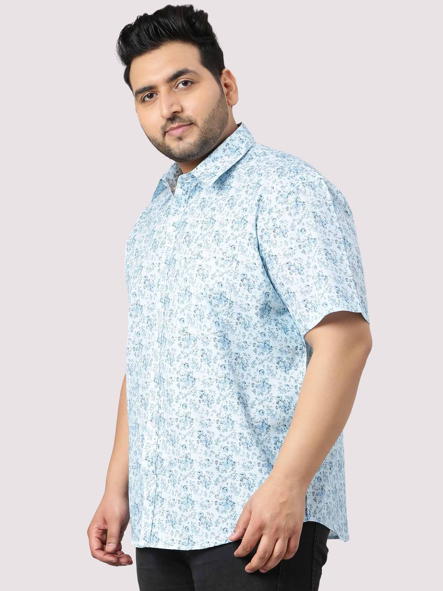 Sky Blue Floral Print Half Sleeve Shirt Men's Plus Size - Guniaa Fashions