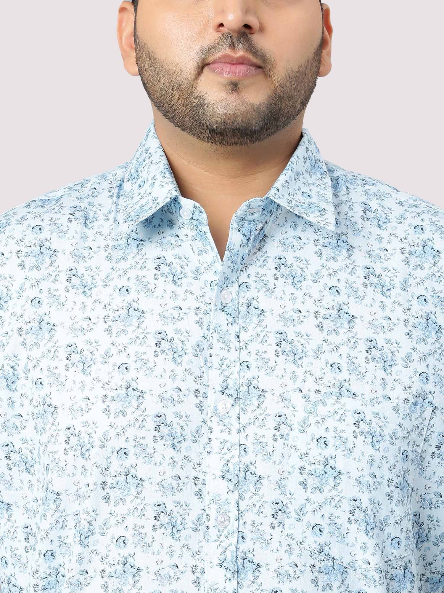 Sky Blue Floral Print Half Sleeve Shirt Men's Plus Size - Guniaa Fashions