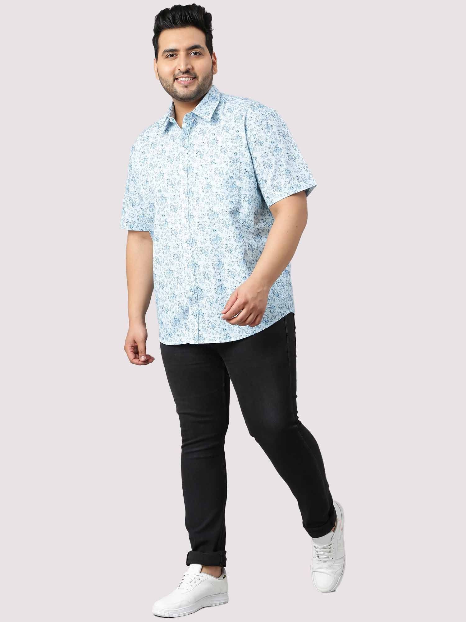 Sky Blue Floral Print Half Sleeve Shirt Men's Plus Size - Guniaa Fashions