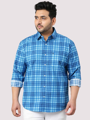 Sky Blue Large Check Shirt Men's Plus Size - Guniaa Fashions