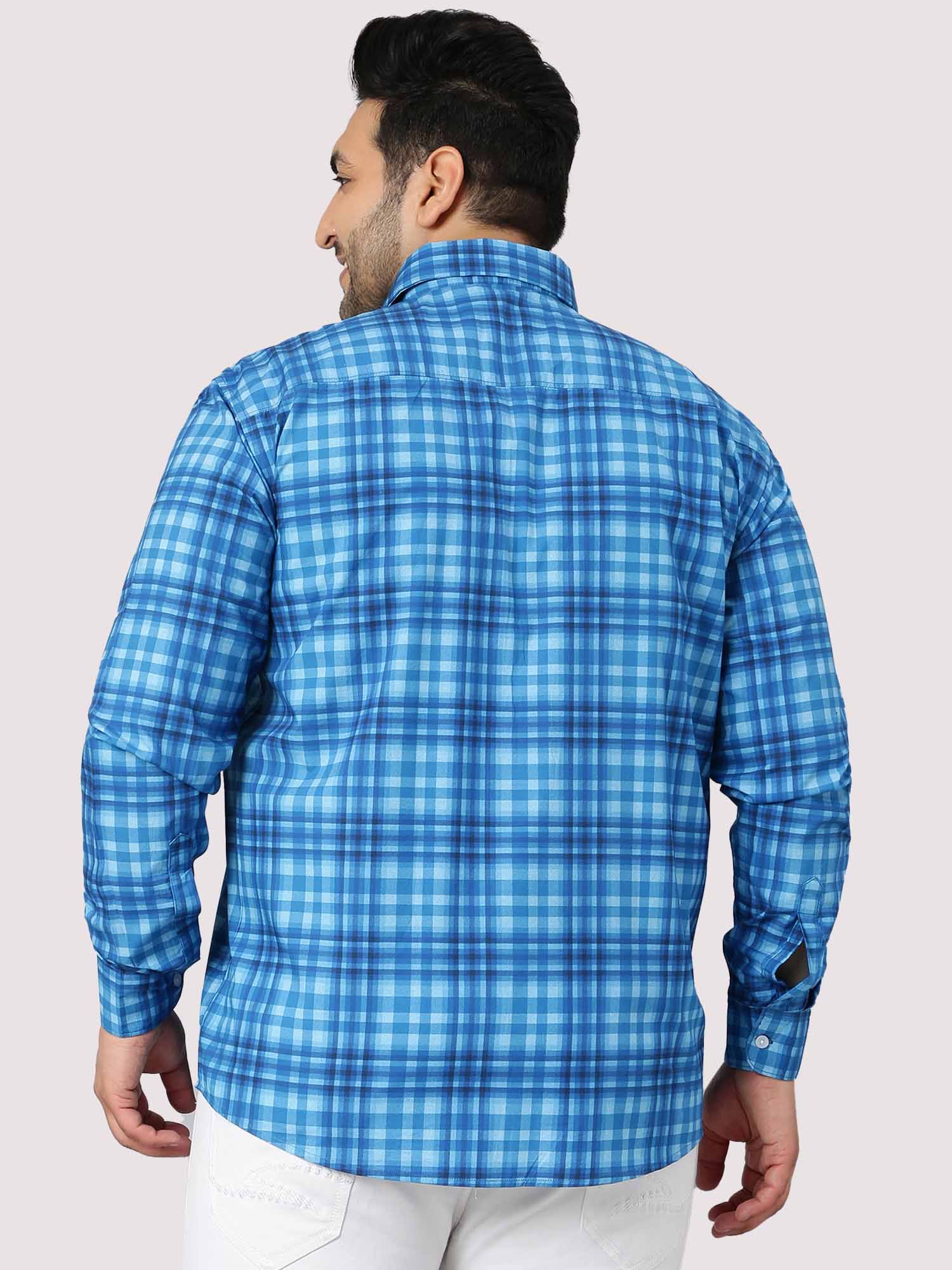 Sky Blue Large Check Shirt Men's Plus Size - Guniaa Fashions