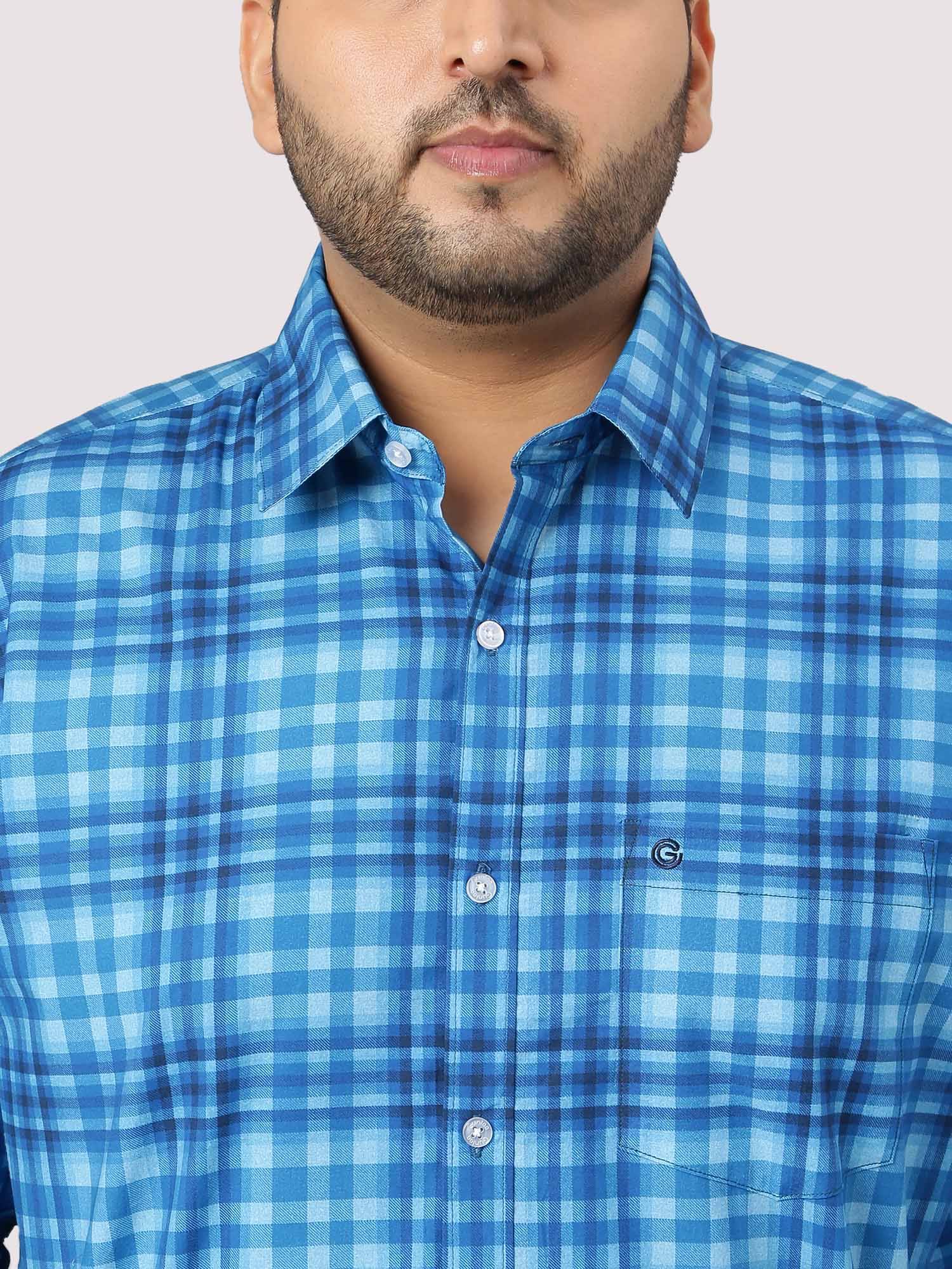 Sky Blue Large Check Shirt Men's Plus Size - Guniaa Fashions