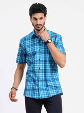 Sky Blue Large Checks Half Sleeve Shirt - Guniaa Fashions
