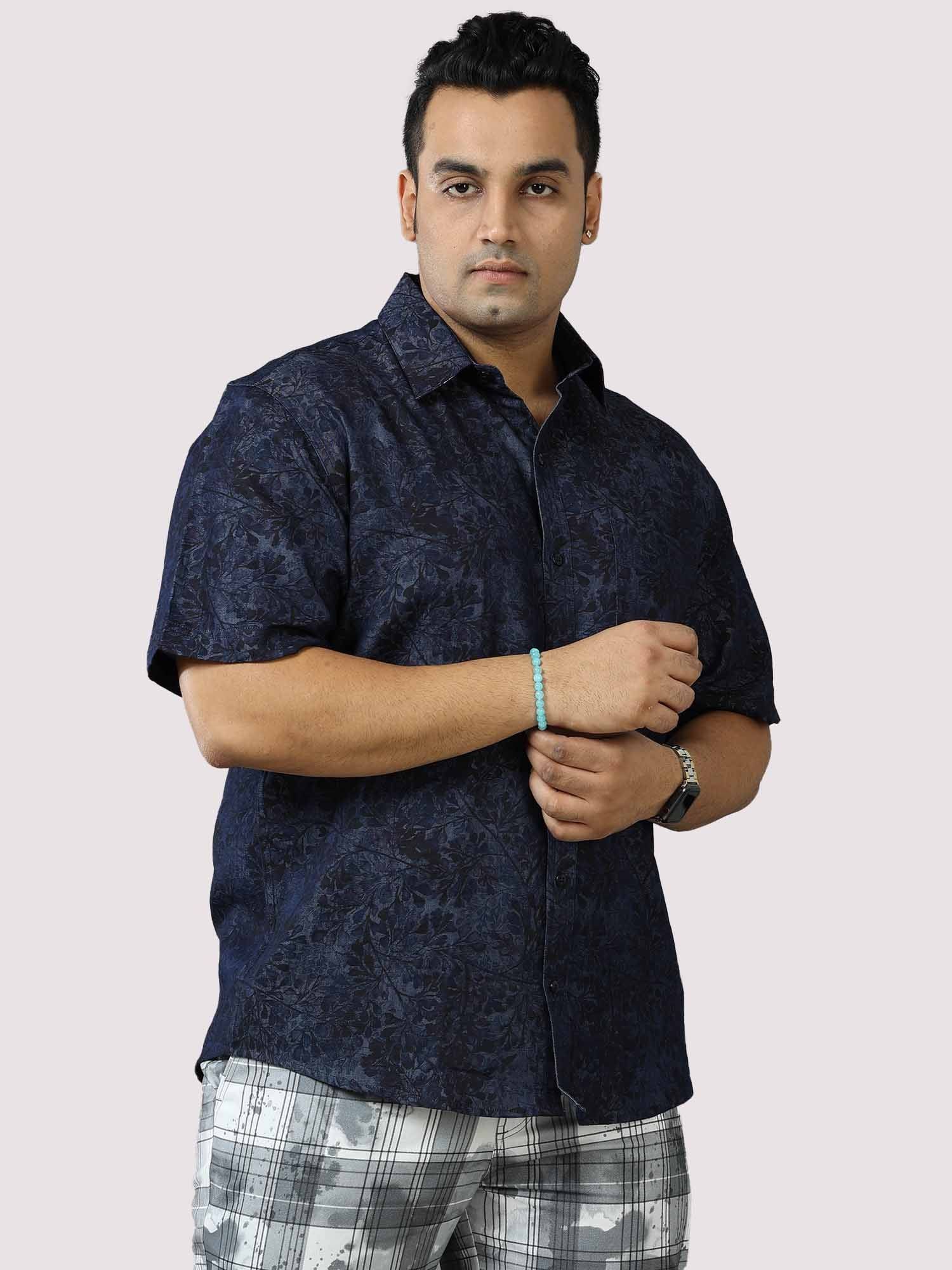 Sky Leaf Digital Printed Denim Half Sleeve Shirt Men's Plus Size - Guniaa Fashions