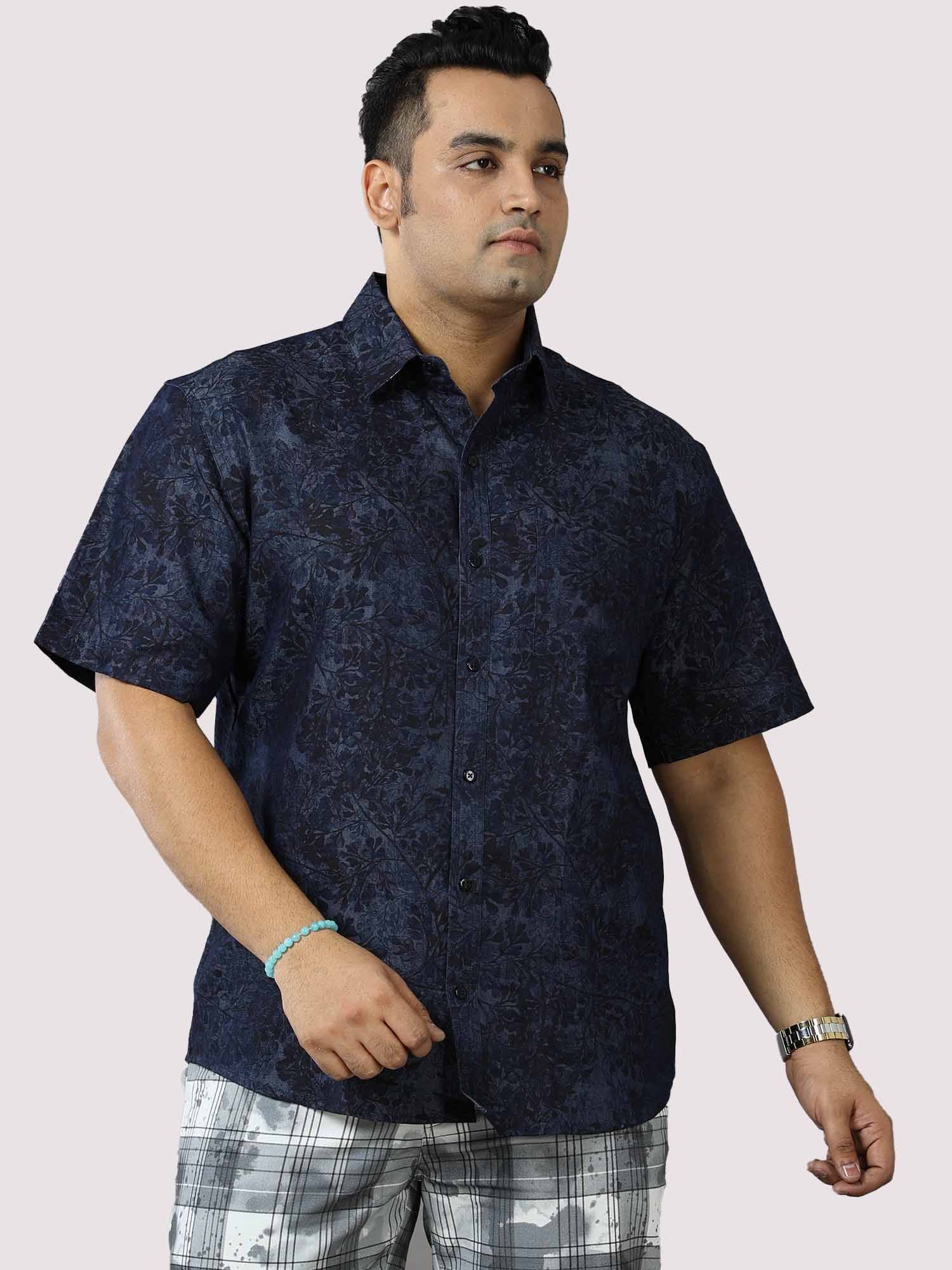 Sky Leaf Digital Printed Denim Half Sleeve Shirt Men's Plus Size - Guniaa Fashions