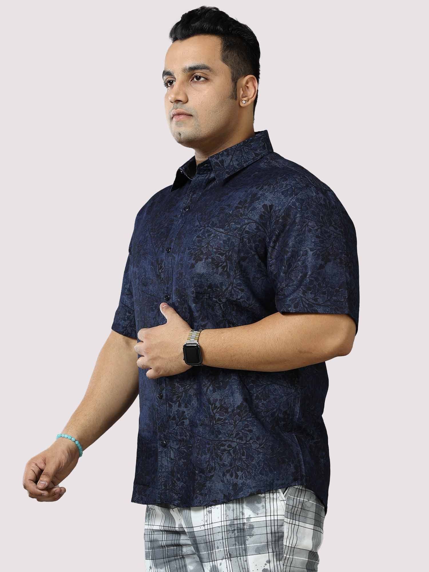 Sky Leaf Digital Printed Denim Half Sleeve Shirt Men's Plus Size - Guniaa Fashions