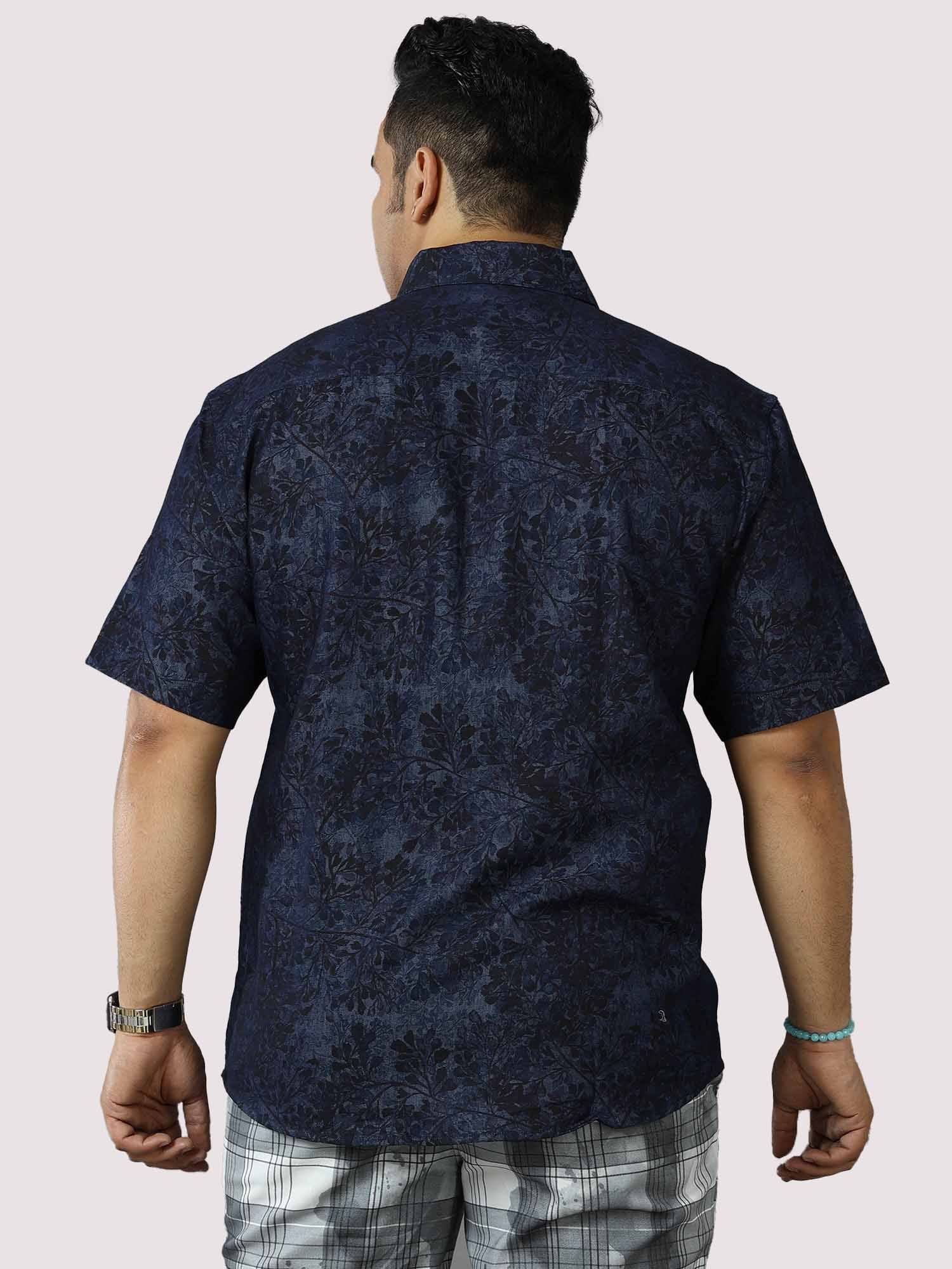 Sky Leaf Digital Printed Denim Half Sleeve Shirt Men's Plus Size - Guniaa Fashions