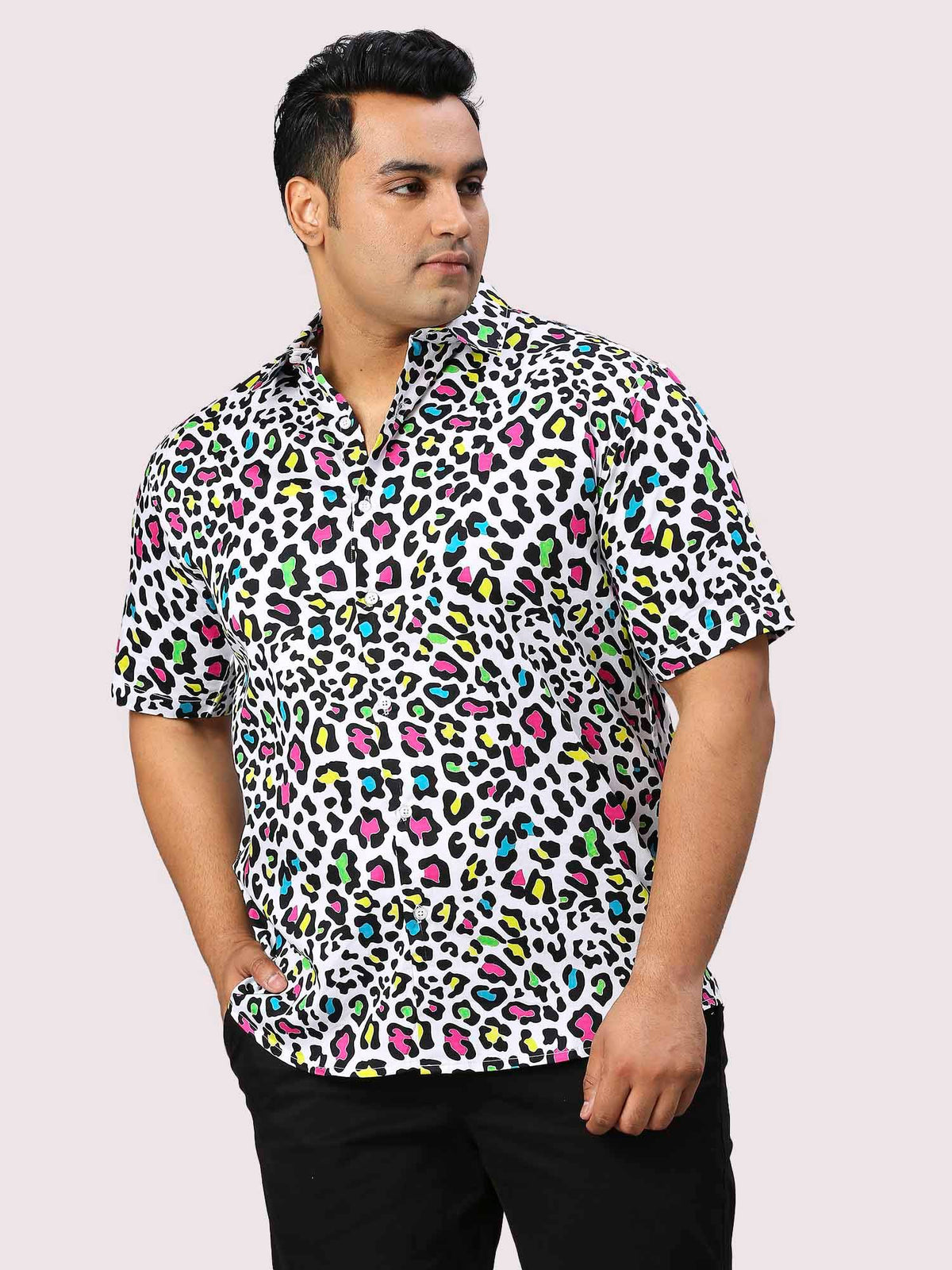 Spotted Digital Printed Half Sleeve Men's Plus Size Shirt - Guniaa Fashions