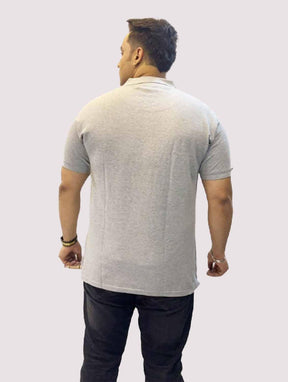 Stone Grey Solid Polo Collar Pure Cotton T-SHIRT Men's Plus Size - Guniaa Fashions