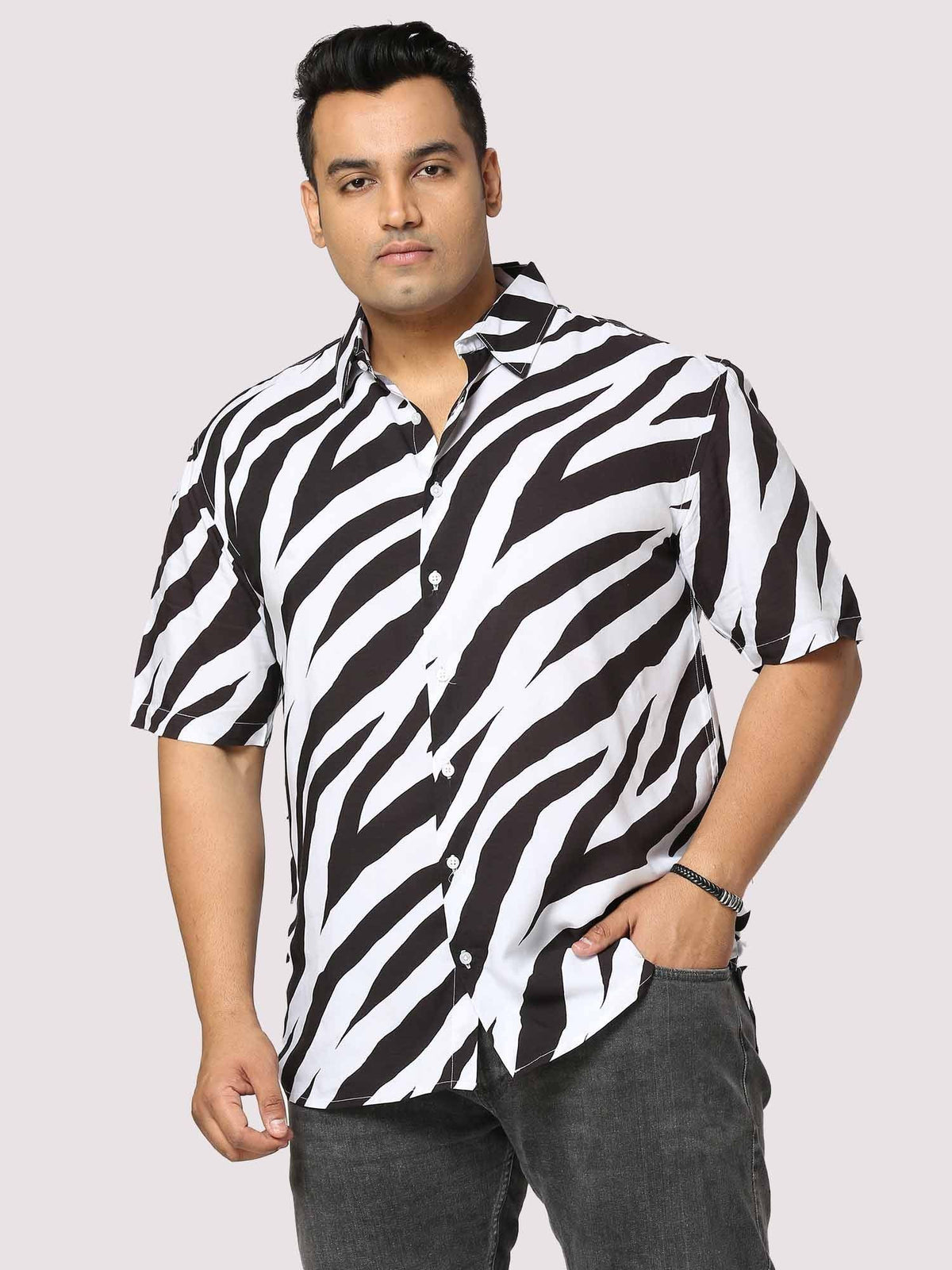 Stripe Digital Printed Half Shirt Men's Plus Size - Guniaa Fashions