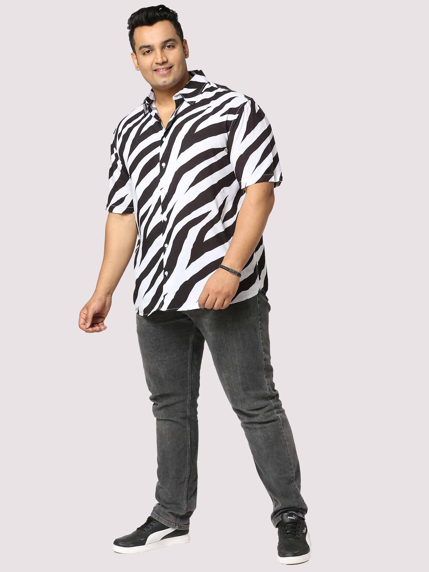 Stripe Digital Printed Half Shirt Men's Plus Size - Guniaa Fashions