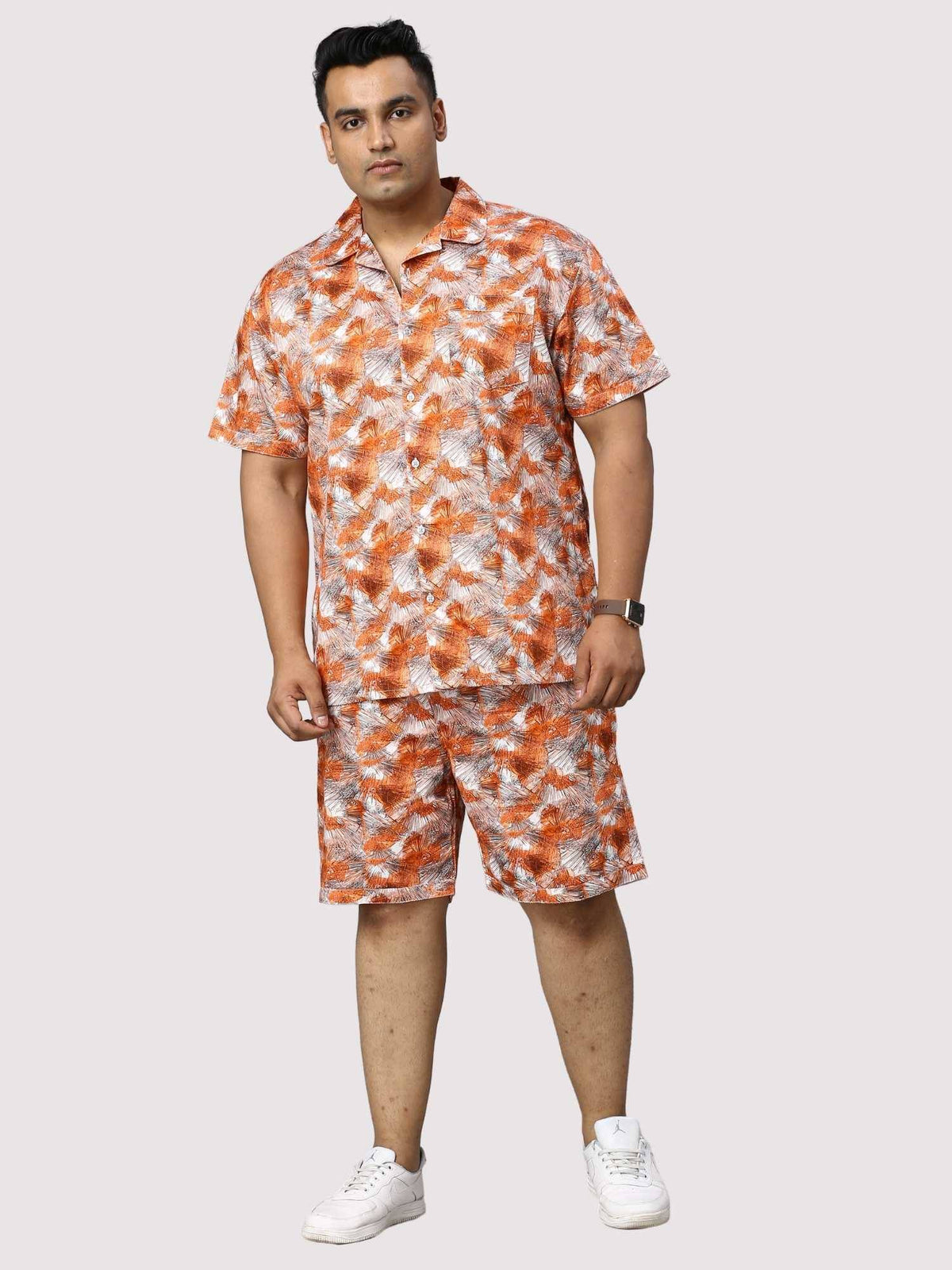 Sunrise Orange Digital Printed Half Co-Ords Men's Plus Size - Guniaa Fashions