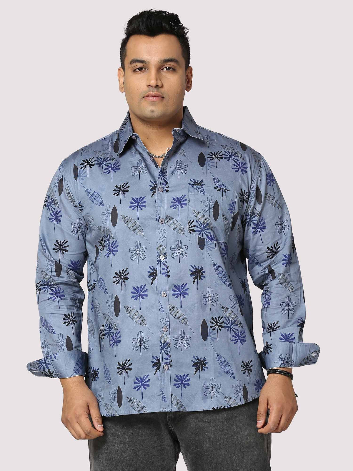 Teal Leaf Digital Printed Full Sleeve Men's Plus Size - Guniaa Fashions