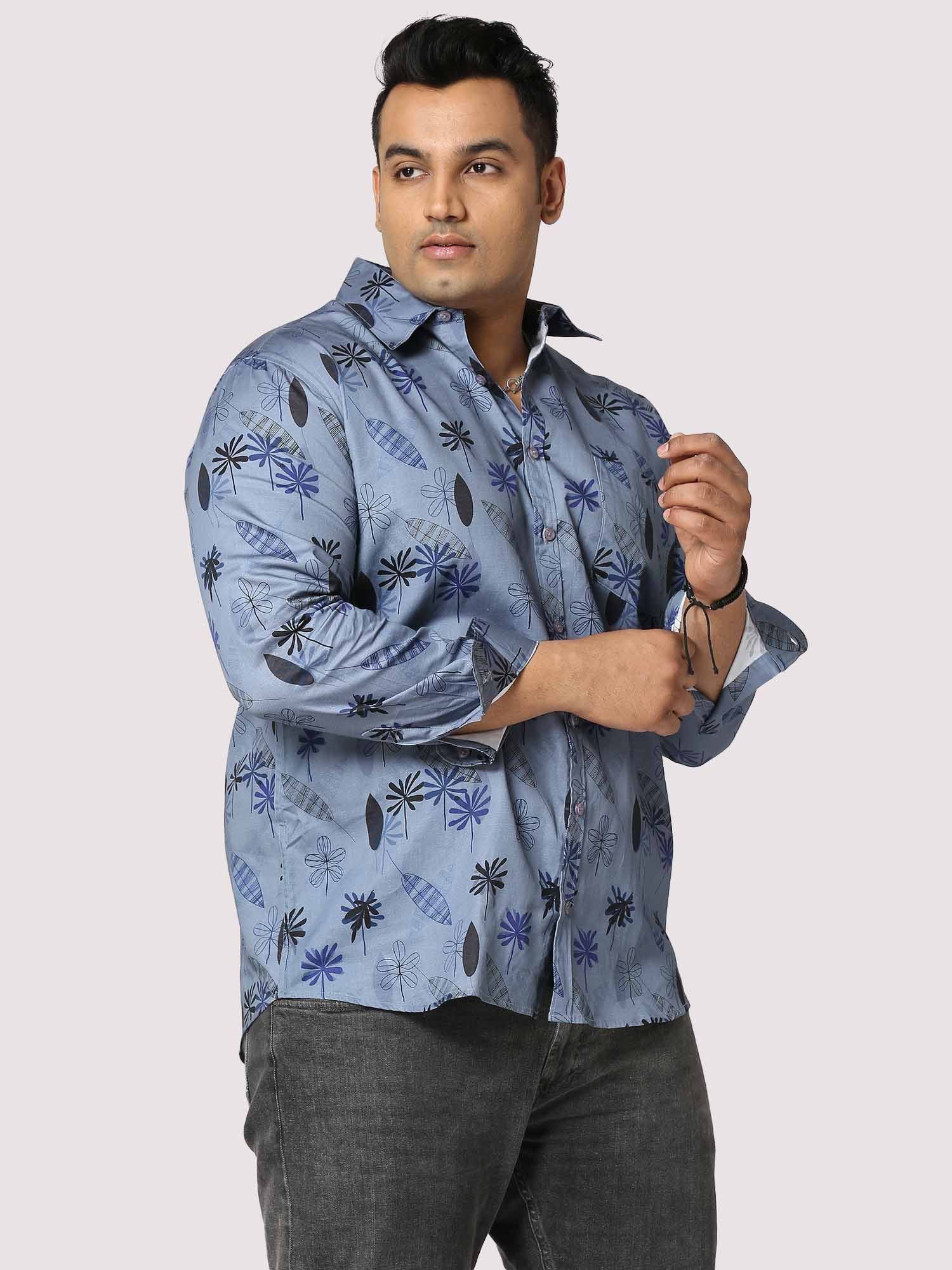 Teal Leaf Digital Printed Full Sleeve Men's Plus Size - Guniaa Fashions