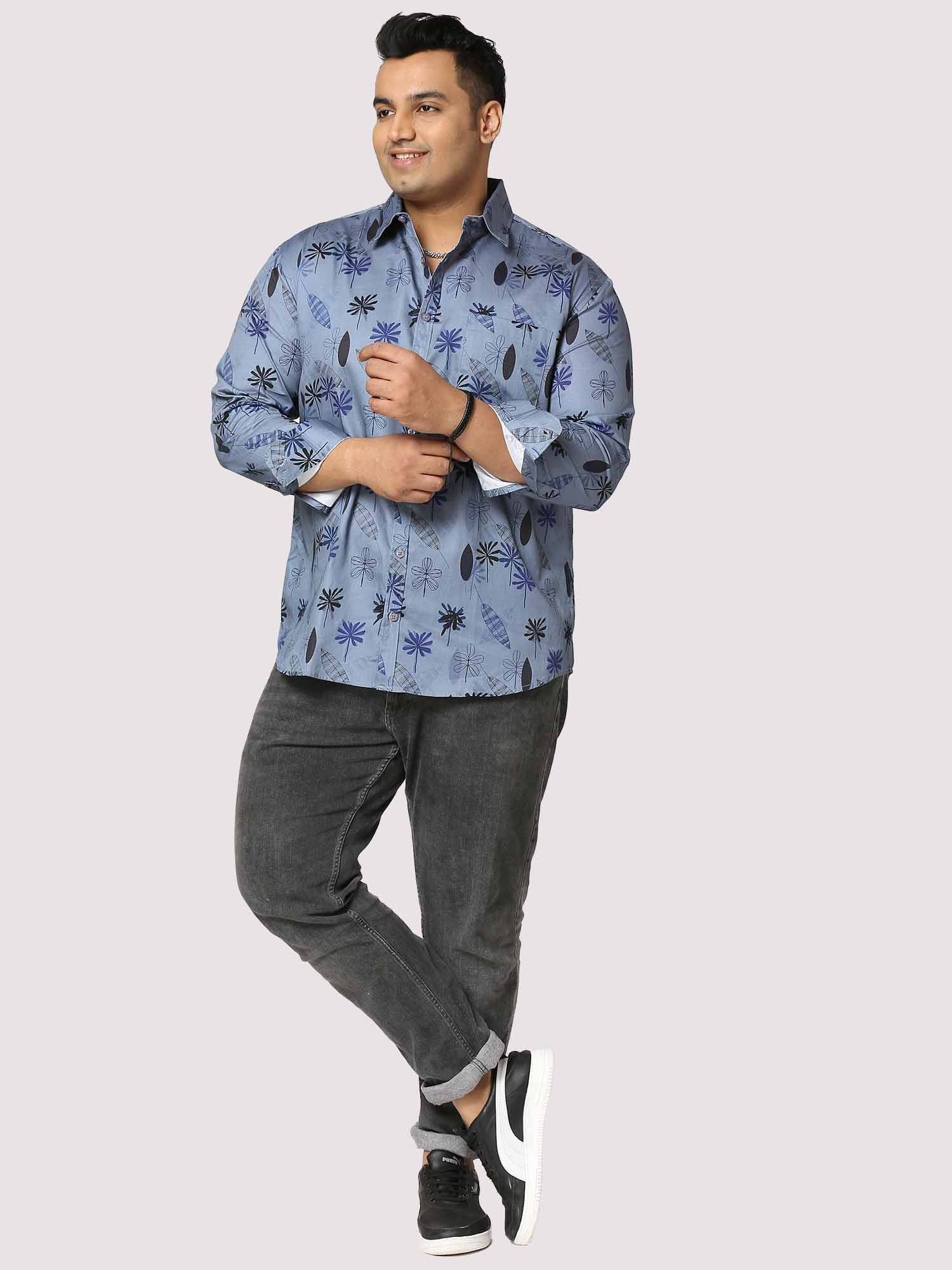 Teal Leaf Digital Printed Full Sleeve Men's Plus Size - Guniaa Fashions