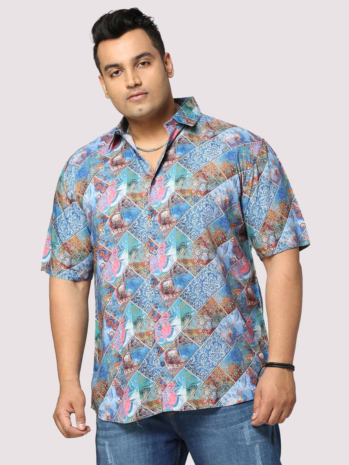 Tech Digital Printed Half Shirt Men's Plus Size - Guniaa Fashions