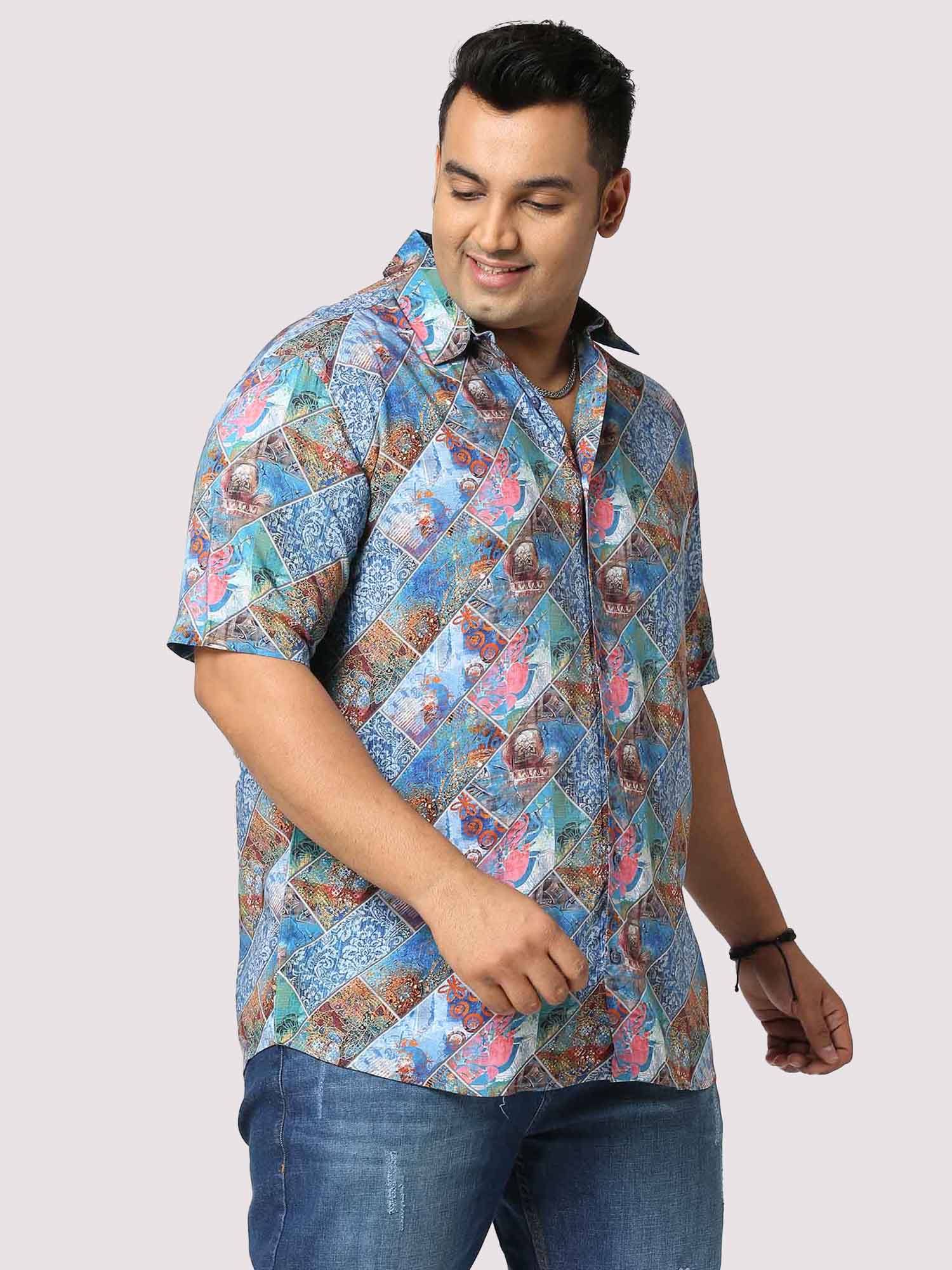 Tech Digital Printed Half Shirt Men's Plus Size - Guniaa Fashions