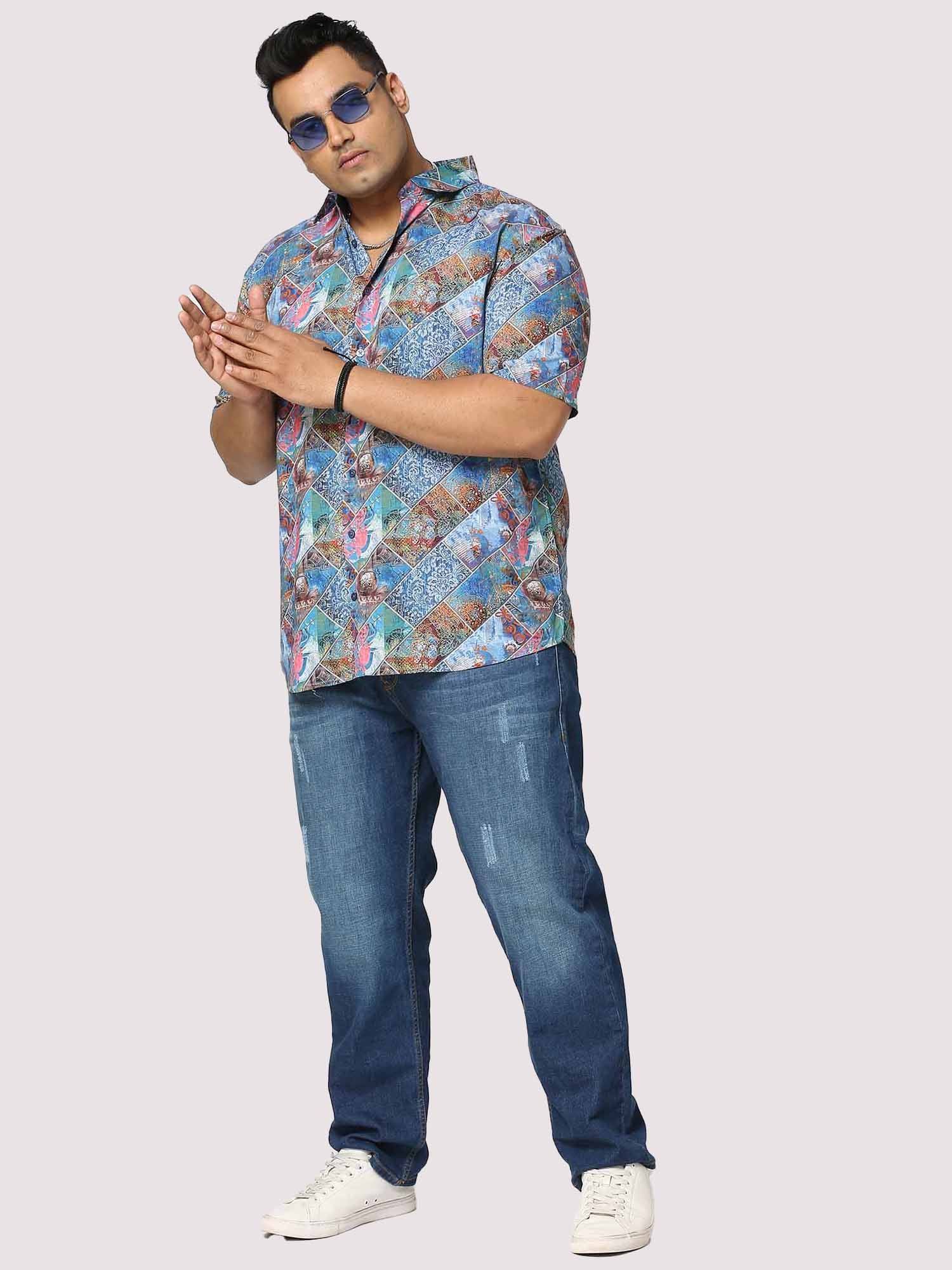 Tech Digital Printed Half Shirt Men's Plus Size - Guniaa Fashions