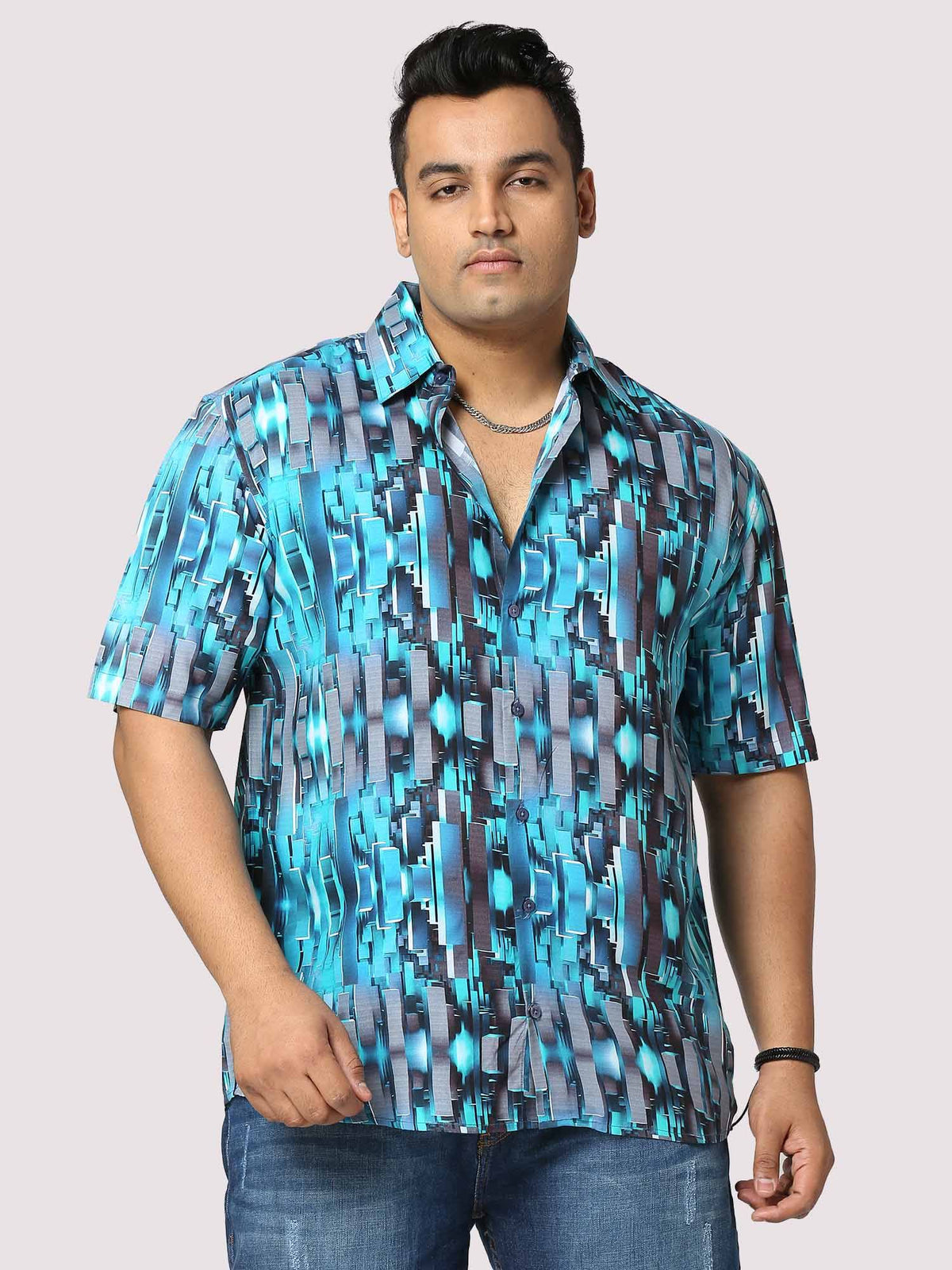 Techno Digital Printed Half Shirt Men's Plus Size - Guniaa Fashions