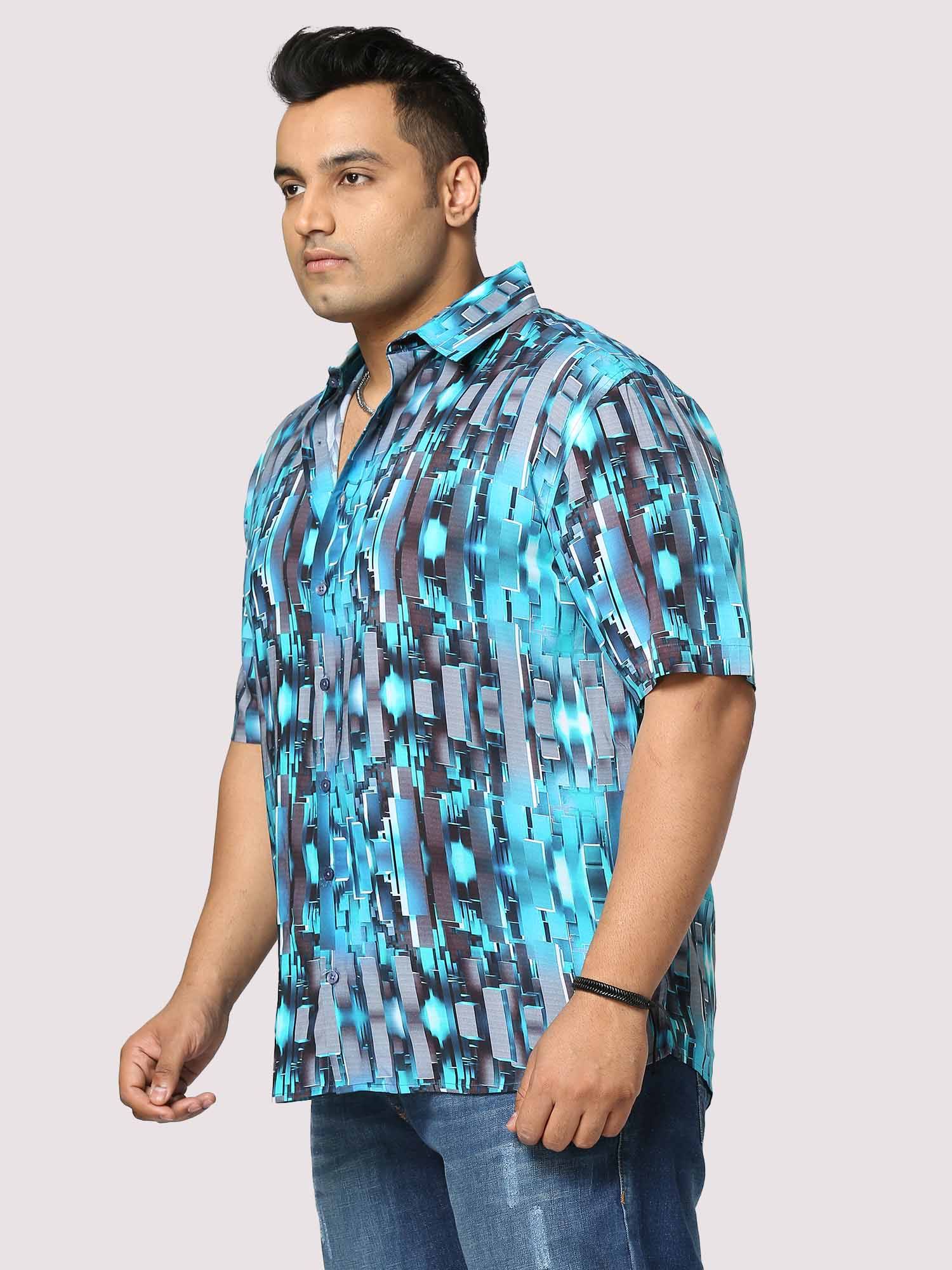 Techno Digital Printed Half Shirt Men's Plus Size - Guniaa Fashions