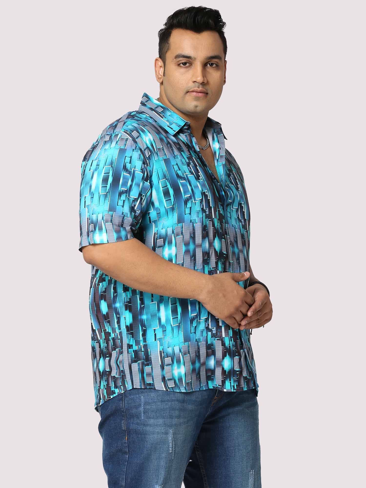 Techno Digital Printed Half Shirt Men's Plus Size - Guniaa Fashions