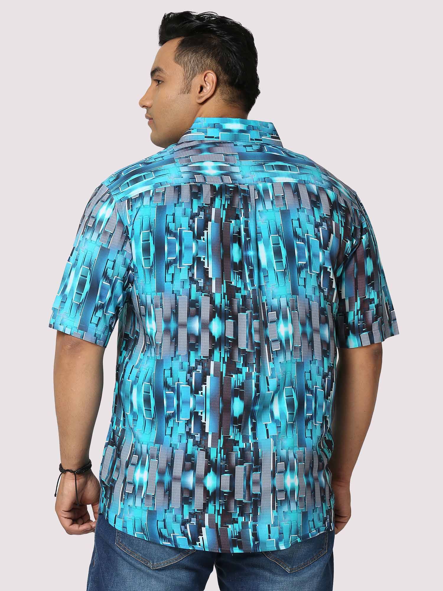 Techno Digital Printed Half Shirt Men's Plus Size - Guniaa Fashions