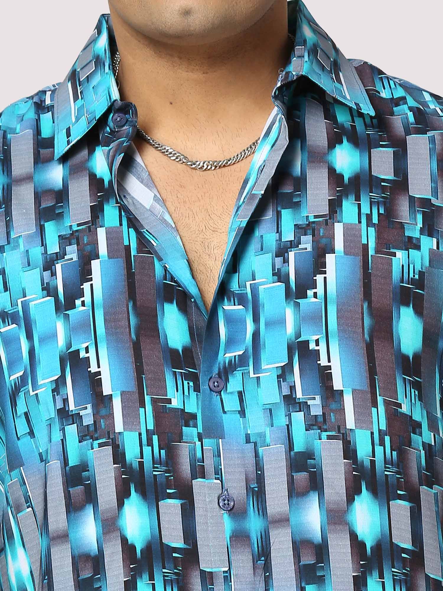 Techno Digital Printed Half Shirt Men's Plus Size - Guniaa Fashions