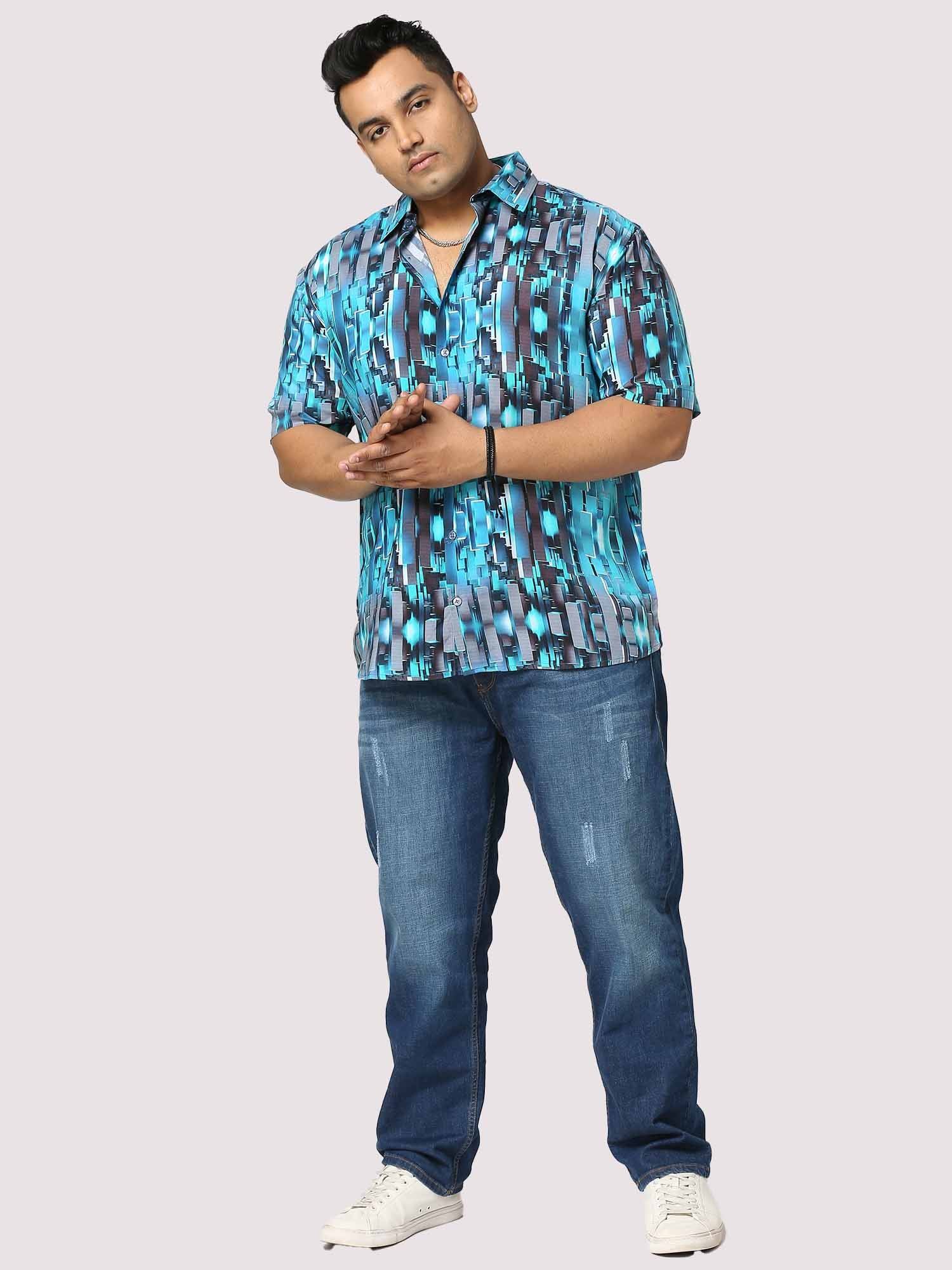 Techno Digital Printed Half Shirt Men's Plus Size - Guniaa Fashions