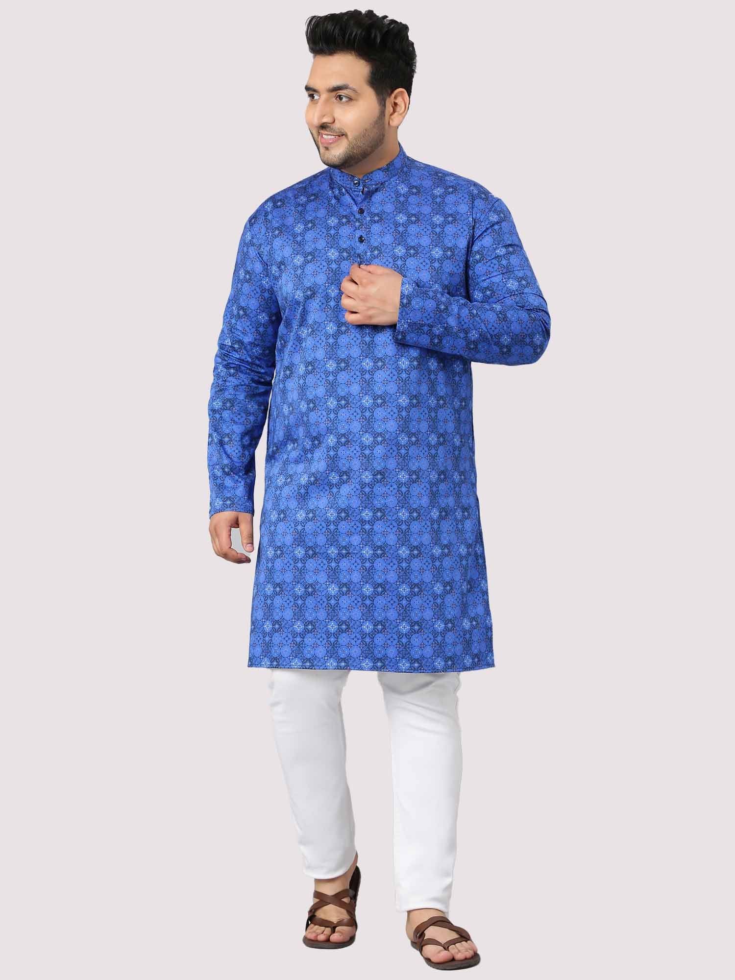 The Radiant Blue Stary Printed Kurta Men's Plus Size - Guniaa Fashions