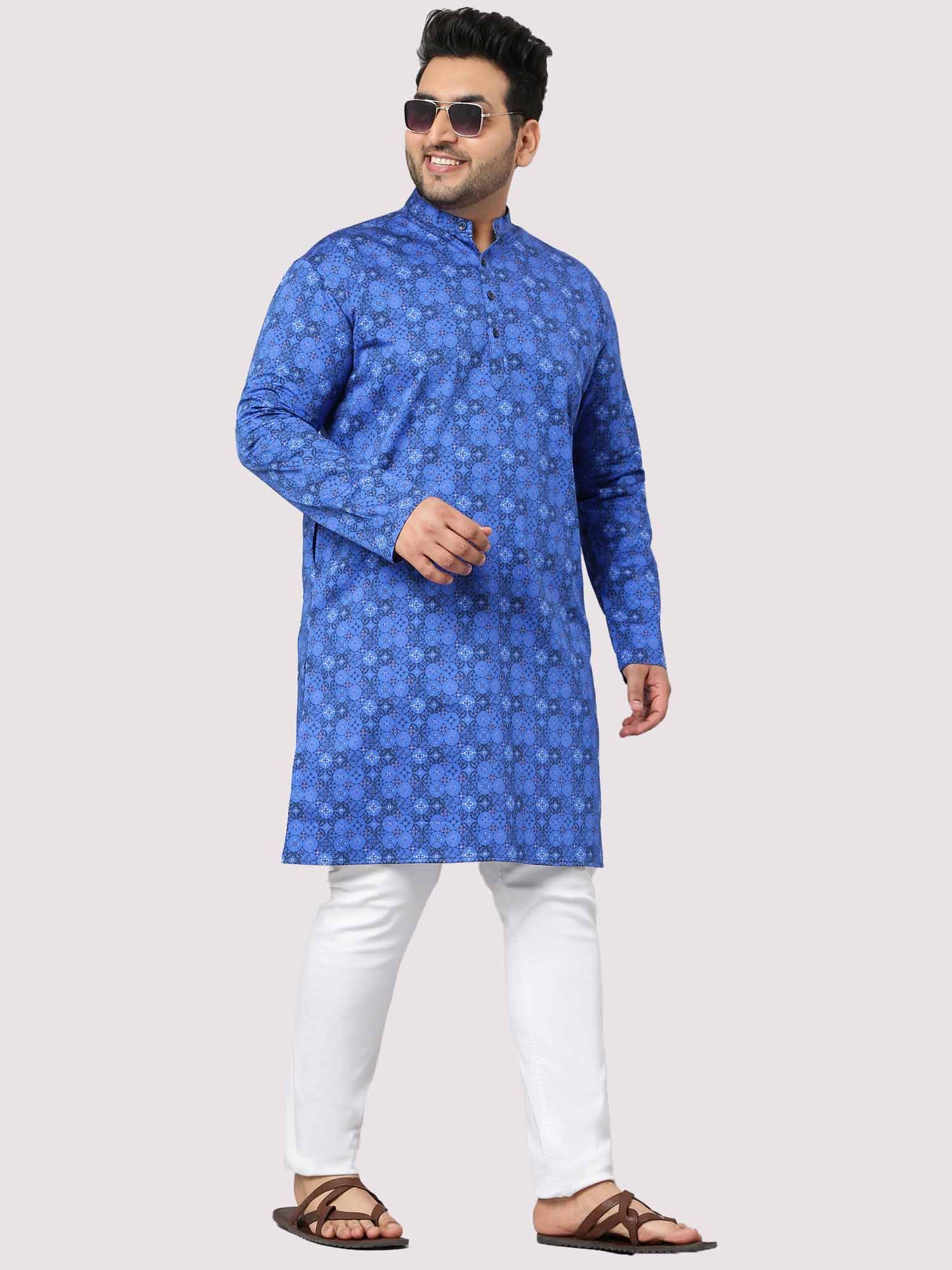 The Radiant Blue Stary Printed Kurta Men's Plus Size - Guniaa Fashions