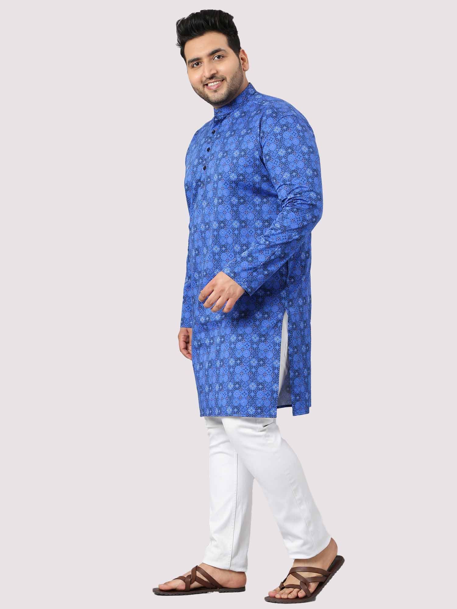 The Radiant Blue Stary Printed Kurta Men's Plus Size - Guniaa Fashions