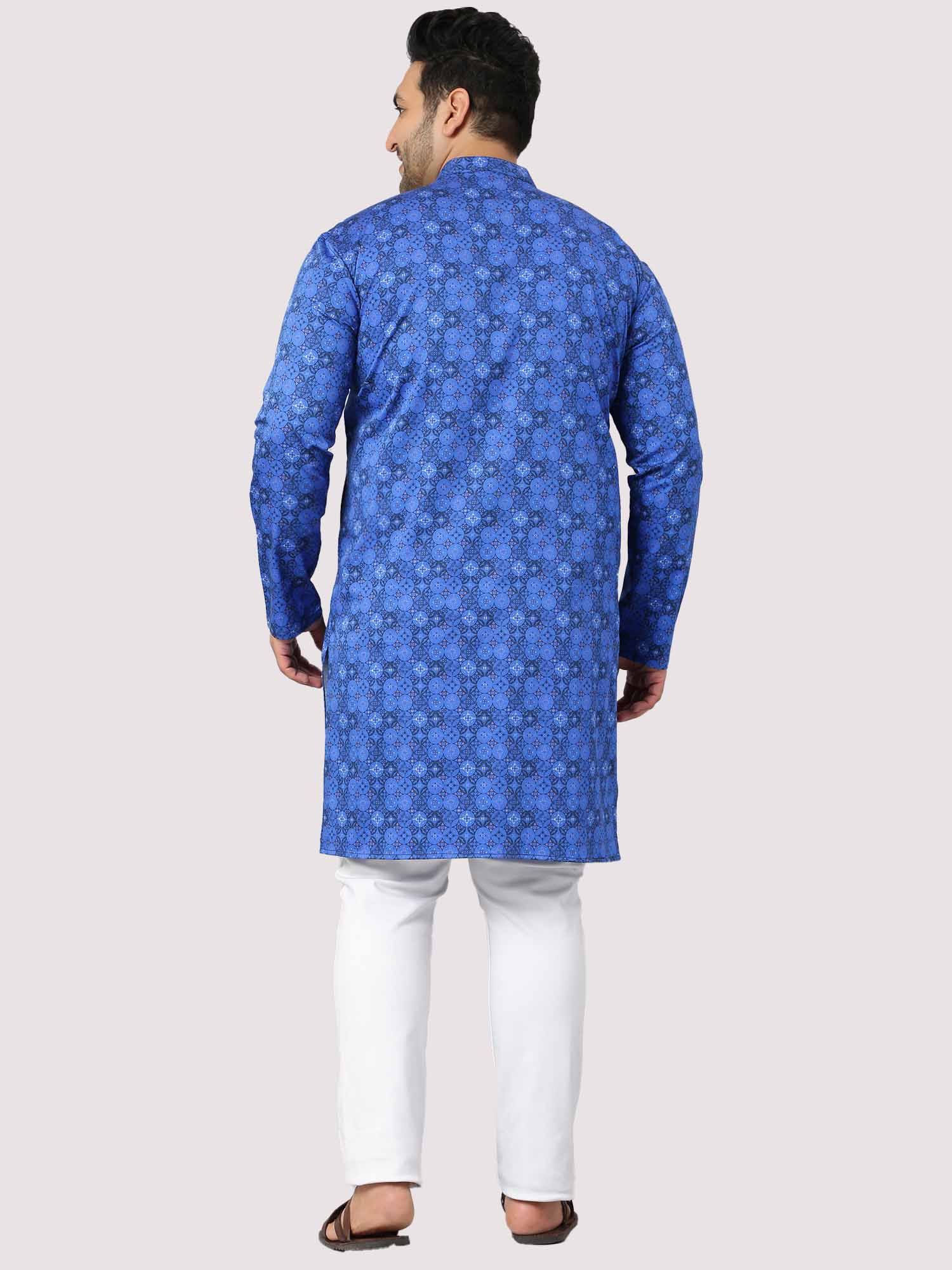 The Radiant Blue Stary Printed Kurta Men's Plus Size - Guniaa Fashions