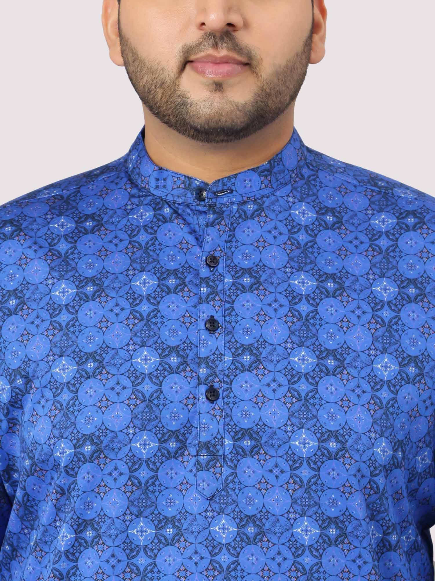 The Radiant Blue Stary Printed Kurta Men's Plus Size - Guniaa Fashions