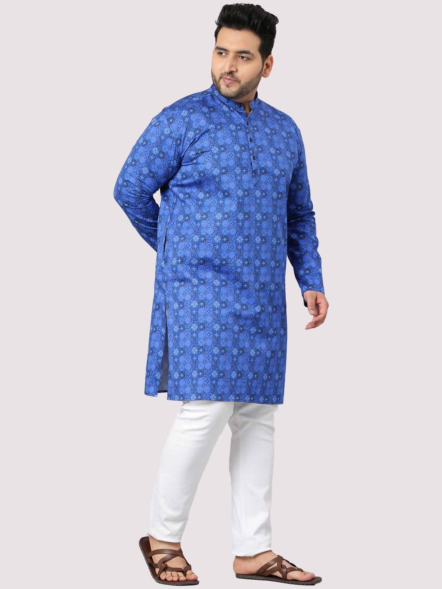 The Radiant Blue Stary Printed Kurta Men's Plus Size - Guniaa Fashions